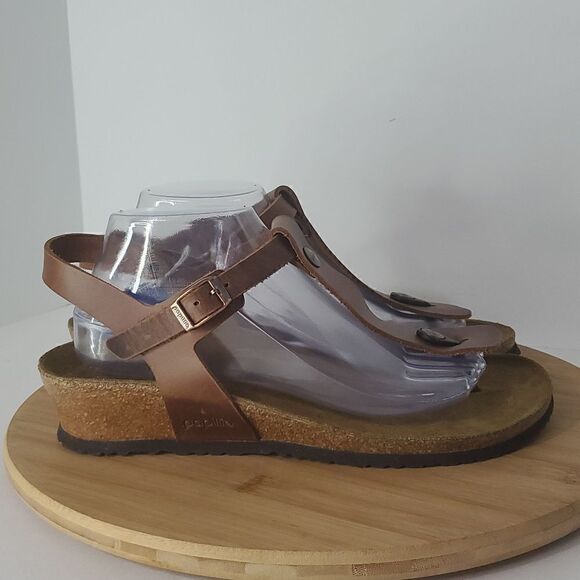 Papillio by Birkenstock Ashley BrownLeather T-Strap Wedge Sandals Women's EU 41 - Picture 2 of 11